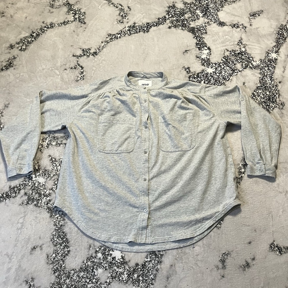 Aerie Shirt Womens Sz S Roll‎ With It Lightweight Fleece Light Heather Grey